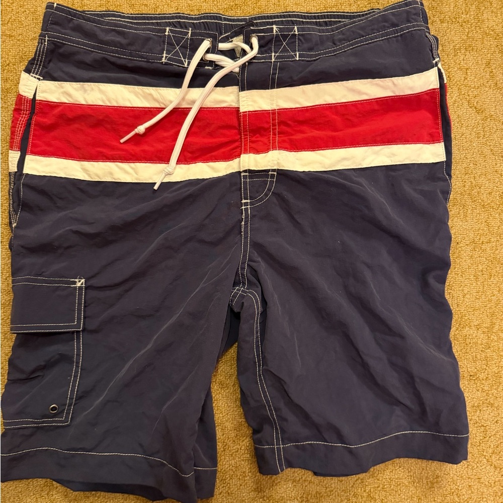 Chaps Ralph Lauren Men Swim Trunks Size M Navy Blue Mesh Line Shorts Vacation